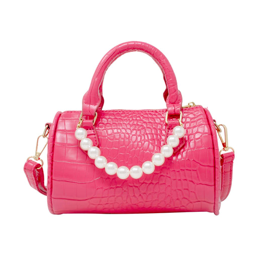 Crocodile Pearl Duffle Handbag: Hot Pink